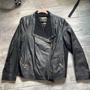IMAN Black Leather Women's Jacket with Gold Zippers
